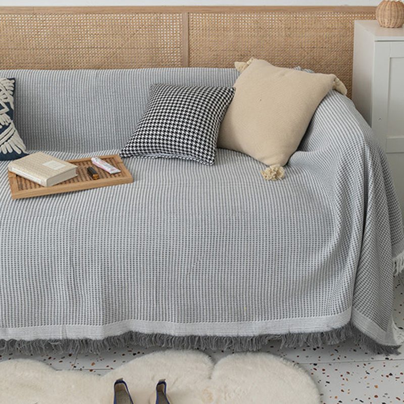 Waffle Knit Tasseled Solid Color Cotton Sofa Throw