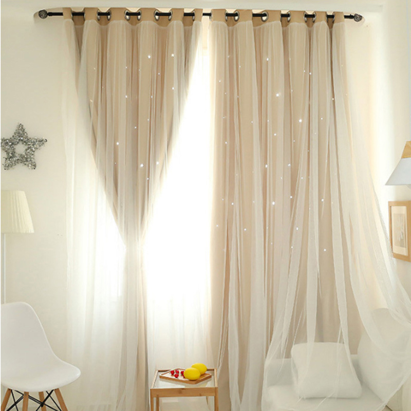 High-Shading Grommet & Hook Double-Layer Openwork Star Curtain