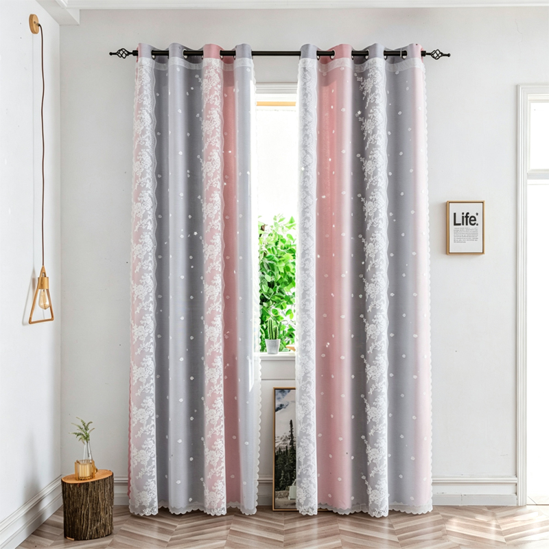 Modern Minimalist Striped Shading Double-Layered Openwork Star Curtain
